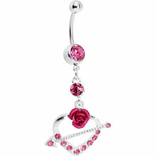 Load image into Gallery viewer, Pink Gem Rose Flower Heart with Arrow Belly Ring
