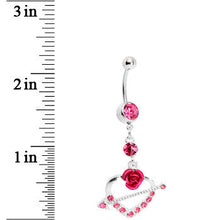 Load image into Gallery viewer, Pink Gem Rose Flower Heart with Arrow Belly Ring

