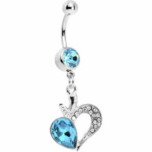 Load image into Gallery viewer, Aqua Gem Half Hearted Heart Belly Ring
