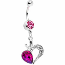 Load image into Gallery viewer, Pink Gem Half Hearted Heart Belly Ring

