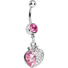 Load image into Gallery viewer, Pink Gem Apple Paved Heart Belly Ring
