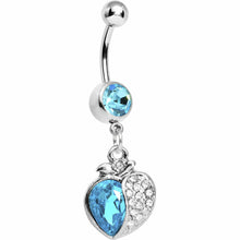 Load image into Gallery viewer, Aqua Gem Apple Paved Heart Belly Ring
