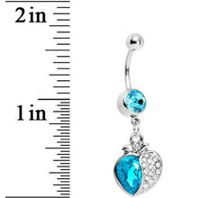 Load image into Gallery viewer, Aqua Gem Apple Paved Heart Belly Ring

