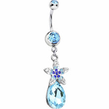 Load image into Gallery viewer, Aqua Gem Exotic Flower Teardrop Belly Ring
