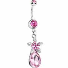 Load image into Gallery viewer, Pink Gem Exotic Flower Teardrop Belly Ring
