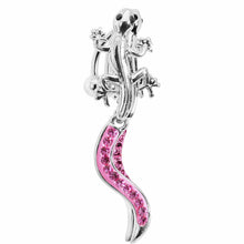 Load image into Gallery viewer, Top Mount Pink Gem Tail Lizard Belly Ring
