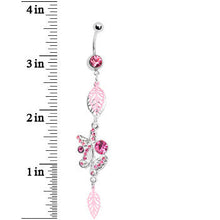 Load image into Gallery viewer, Pink Gem Dual Butterfly Falling Leaf Belly Ring
