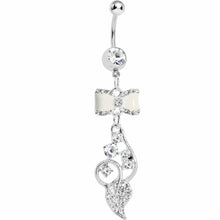 Load image into Gallery viewer, White Enamel Bowtie Winding Vine Belly Ring

