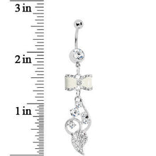 Load image into Gallery viewer, White Enamel Bowtie Winding Vine Belly Ring
