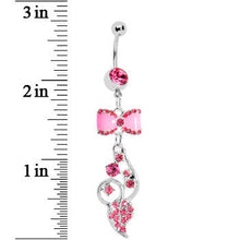 Load image into Gallery viewer, Pink Enamel Bowtie Winding Vine Belly Ring
