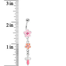 Load image into Gallery viewer, Pink Double Flower Drop Belly Ring
