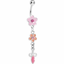 Load image into Gallery viewer, Pink Double Flower Drop Belly Ring
