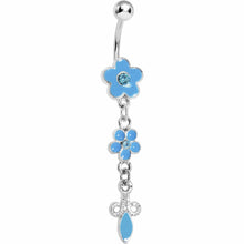 Load image into Gallery viewer, Blue Double Flower Drop Belly Ring
