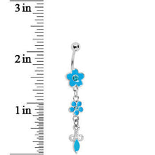 Load image into Gallery viewer, Blue Double Flower Drop Belly Ring

