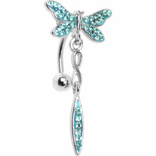 Load image into Gallery viewer, Top Mount Aqua Gem Dragonfly Belly Ring
