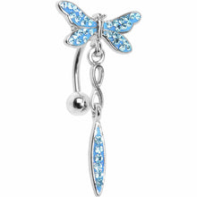 Load image into Gallery viewer, Top Mount Blue Gem Dragonfly Belly Ring

