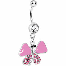 Load image into Gallery viewer, Pink Enamel Jeweled Butterfly Dangle Belly Ring
