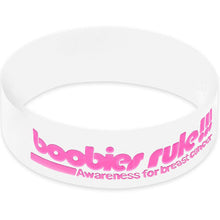 Load image into Gallery viewer, White Pink Boobs are Cool Awareness for Breast Cancer Bracelet
