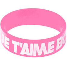 Load image into Gallery viewer, Pink White Jet'aime Boobies Awareness for Breast Cancer Bracelet
