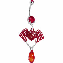 Load image into Gallery viewer, Red Winged Heart Teardrop Gem Dangle Belly Ring
