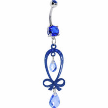 Load image into Gallery viewer, Dazzling Blue Gem Ribbon Dangle Belly Ring
