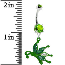 Load image into Gallery viewer, Glittery Green Butterfly Dangle Belly Ring
