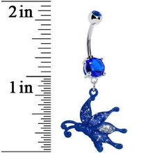 Load image into Gallery viewer, Glittery Blue Butterfly Dangle Belly Ring
