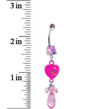 Load image into Gallery viewer, Pink Gem Teardrop Heart Dangle Belly Ring
