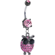 Load image into Gallery viewer, Pink Gem Paved Owl Dangle Belly Ring
