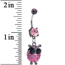 Load image into Gallery viewer, Pink Gem Paved Owl Dangle Belly Ring
