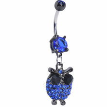 Load image into Gallery viewer, Blue Gem Paved Owl Dangle Belly Ring
