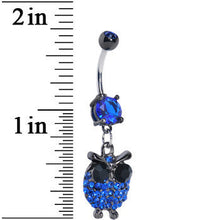 Load image into Gallery viewer, Blue Gem Paved Owl Dangle Belly Ring
