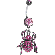 Load image into Gallery viewer, Black Pink Sparkling Spider Dangle Belly Ring
