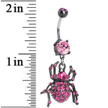 Load image into Gallery viewer, Black Pink Sparkling Spider Dangle Belly Ring
