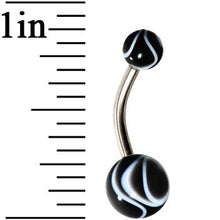 Load image into Gallery viewer, Grade 23 Solid Titanium Black White Acrylic Swirl Belly Ring

