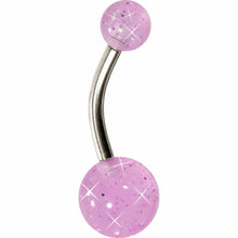 Load image into Gallery viewer, Grade 23 Solid Titanium Pink Glitter Acrylic Belly Ring
