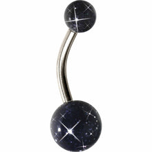 Load image into Gallery viewer, Grade 23 Solid Titanium Black Glitter Acrylic Belly Ring
