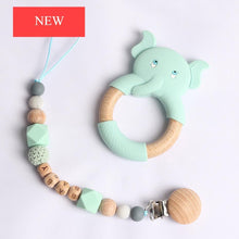 Load image into Gallery viewer, Modern Luxury Pacifier Clip Chain Beech Beads Silicone Elephant Pendant Baby Teething Nursing Clips Chain For Baby
