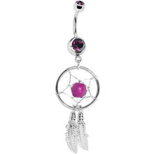 Load image into Gallery viewer, Purple Native American Dreamcatcher Belly Ring
