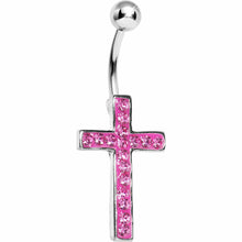 Load image into Gallery viewer, Pink Gem Paved Perfect Cross Belly Ring
