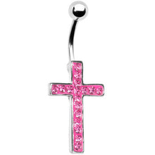 Load image into Gallery viewer, Pink Gem Paved Perfect Cross Belly Ring

