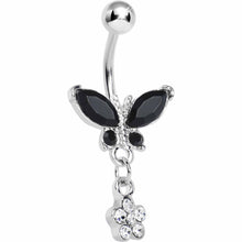 Load image into Gallery viewer, Black Gem Butterfly Daisy Flower Belly Ring
