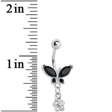 Load image into Gallery viewer, Black Gem Butterfly Daisy Flower Belly Ring

