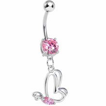 Load image into Gallery viewer, Pink Gem Hollow Wing Butterfly Belly Ring
