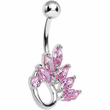 Load image into Gallery viewer, Pink Gem Floral Loop Belly Ring
