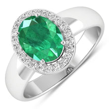 Load image into Gallery viewer, 1.87 Carat Genuine Zambian Emerald and White Diamond 14K White Gold Ring
