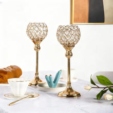 Load image into Gallery viewer, Gold Crystal Tealight Candle Holders Set for Decor
