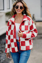 Load image into Gallery viewer, Elegant Checkered Snap Down Long Sleeve Teddy Jacket Soft &amp; Warm Colorful Jacket
