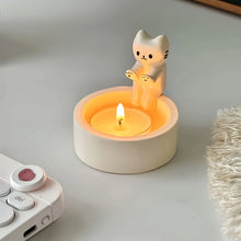 Load image into Gallery viewer, 1pc WhimsyCat Ceramic Kitten Candle Holder - Encaustic Finish Tabletop Animal Theme Decor for Christmas, Halloween, Easter, Thanksgiving, Valentine'S Day
