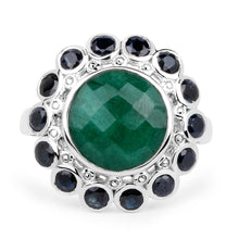 Load image into Gallery viewer, 6.88 Carat Dyed Emerald &amp; Blue Sapphire .925 Sterling Silver Ring
